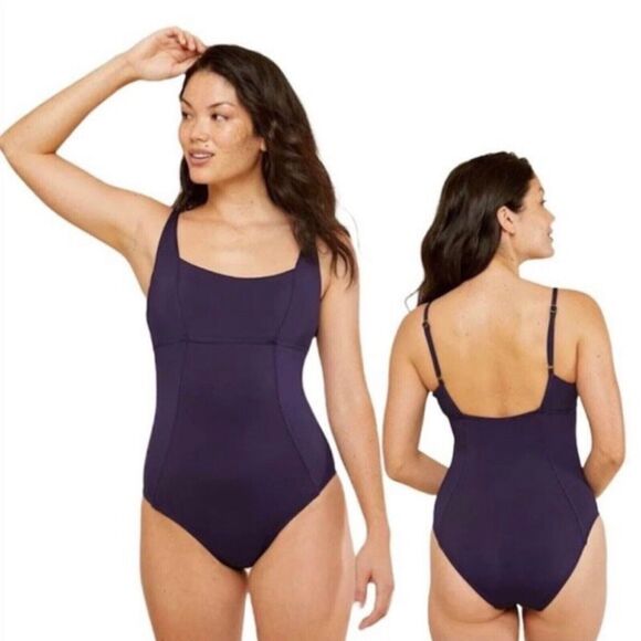 Andie Swim Havana One Piece Swimsuit Women's Size L Navy Blue NWT Classic Modest - Picture 1 of 9